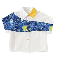 Toddler Boys Button Down Shirt The Starry Night Short Sleeve Dress Shirts Asymmetrical Collar Hawaiian Loose Summer Tops Tees