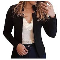 Women Casual Solid Long Sleeve Open Front Notched Collar Suit Cardigan Office Ladies Jacket Daily Coat Jacket