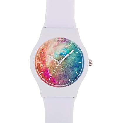 Tonnier Watch Young Girls’ Quartz Watches Super Soft Resin Watch Band Student Analog Wristwatch with Nebula Face