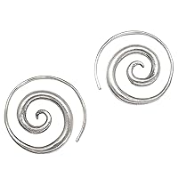 Sterling Silver Simple Spiral Earrings, Handmade Minimalist Rustic Tribal Thick Swirl Hoop for Women or Men, 7/8 inches Medium size Coil Earrings