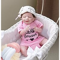 RXDOLL Sleeping Reborn Baby Dolls 22 inch 55 cm Dream Smiling Face Handmade Realistic Lifelike Reborn Girl Doll Toy with Pink Outfit Best Xmas Birthday Gift for Kids Age 3+