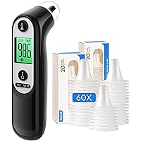 Ear Thermometer for Kids, Adults and Babies (Black)+ 60X Ear Thermometer Probe Covers, Compatible for All Braun Thermometer and 109 Ear Thermometers