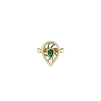 Pear Shape Natural Emerald And Diamond Ring Wedding Engagement Ring 14k Solid Gold Emerald Ring (Emerald Weight 1 Ctw, Diamond Color G-H)