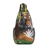 Tiger Laying on the Grass Sling Bag Lightweight Crossbody Bag Shoulder Bag Chest Bag Travel Backpack for Women Men