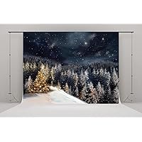10x10ft Christmas Forest Backdrops Christmas Star Night Sky Backdrop for Photography Magic Starry Sky Snow Mountain Christmas Fabric Background