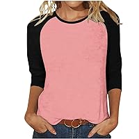 Womens Color Block Tshirts 3/4 Length Sleeve Summer Tops Crew Neck Blouse Casual Loose Lightweight Tunic Tees Workout Clothes
