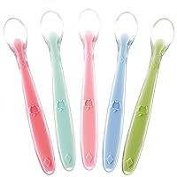 Best Baby Spoons First Stage 4 Months, Soft Food Grade Silicone, Baby Spoon Self Feeding, Infant Spoons First Stage Toddler Spoons, Baby Utensils Training Spoon Gift Set 5 Pack