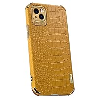 Case for iPhone 14/14 Plus/14 Pro/14 Pro Max, Classic Crocodile Pattern PU Leather Case, Tup Shockproof Anti-Slip Case, Support Car Mount, Wireless Charging,Yellow,14 Pro Max 6.7