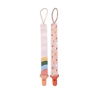 Nuby Pacifinder Pacifier Clip, 2 Pack Pacifier Holder for Girl, Peach with Stripes and Peach with Hearts