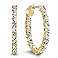 1 Carat TW - 10 Carat TW Oval Diamond Hoop Earrings with Push Button Locks iAvailable in 14K White Gold and Yellow Gold