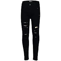 Girls Stretchy Denim Ripped Faded Skinny Pants - Jeans JN31 Jet Black_5-6