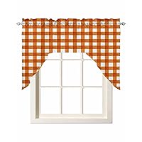 Burnt Orange Kitchen Curtains Swag Valance for Windows/Bathroom/Cafe, Rod Pocket Drape Panel Swag Curtains Valance for Bedroom/Living Room 55''x36'' Buffalo Plaid Checkered Pastoral Country