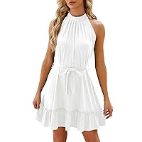 Women's Y2K Fashion Sexy Round Neck Hanging Tie Sleeveless Knee Length Cocktail Dress Formal, S-2XL
