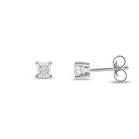 Certified10k Gold 0.10ct to 2ct Princess Diamond Stud Earring for Women by DZON (H-I, I2-I3)
