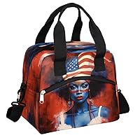Insulated Lunch Bag for Women Men, America Girl Reusable Lunch Box,Thermal Cooler Tote Bag Organizer with Adjustable Shoulder Strap,Lunch Container with Front Pocket for Work Picnic Hiking Beach