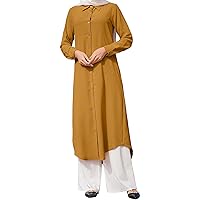 IBAKOM Modest Long Shirt Dress Button Down Abaya for Women Muslim Casual Lounge Robe Dubai Kaftan Cover Up