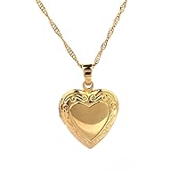 Valentines Heart Locket Pendant Necklace 24K Gold Color Romantic Fancy Heart Jewelry For Women