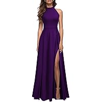 MUSHARE Women's Halter Neck Sexy Split Cocktail Party Maxi Long Formal Dress