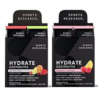 Sports Research Hydrate Electrolytes Combo Pack - Sugar-Free & Naturally Flavored with Vitamins, Minerals, and Coconut Water - Supports Hydration - 32 Packets - Raspberry Lemonade Dominant Flavor