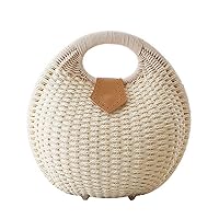 Rattan Handbag Fashionable Straw Shell Shape Storage Handbag for Female Woman Lady (White)