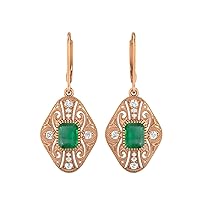 8X6 MM Emerald Cut Emerald Gemstone 925 Sterling Silver Filigree Dangle Handmade Earrings