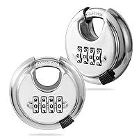 Round Combination Lock, Uncuttable Combination Disc Padlock, 3/8 Inch Shackle Outdoor Combo Lock Discus Pad Lock for Storage Unit, Garages, Fences (2 Pack)