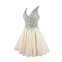 Short Crystal Prom Dress A line Chiffon Homecoming Pageant Party Ball Gown