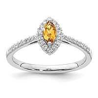14k White Gold Lab Grown Diamond and Citrine Ring Measures 1.89mm Thick Size 7.00 Jewelry for Women