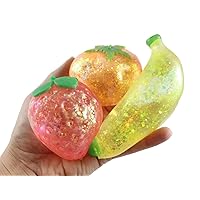3 Fruit Sugar Ball - Strawberry, Orange, Banana Thick Glue/Gel Syrup Molasses Stretch Ball - Ultra Squishy and Moldable Slow Rise Relaxing Sensory Fidget Stress Toy