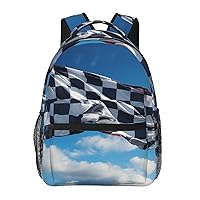 Checkered Flag Print Backpack Laptop Bag Cute Lightweight Casual Daypack For Men Women