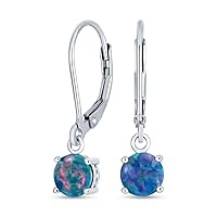 Classic Gemstone Circle Solitaire Fire Orange Pink Blue White Opal Dangle Lever Back Earrings For Women Teen .925 Sterling Silver October Birthstone
