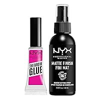 NYX PROFESSIONAL MAKEUP The Brow Glue, Extreme Hold Eyebrow Gel, Clear + Makeup Setting Spray, Matte Finish (2-Pack Bundle)