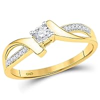 The Diamond Deal 10kt Yellow Gold Womens Round Diamond Solitaire Promise Bridal Ring 1/10 Cttw