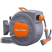 Retractable Garden Hose Reel - 1/2 in x 72 ft, Wall Mounted, 9-Function Sprayer, Any Length Lock, 180° Swivel, Automatic Slow Rewind