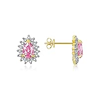 14K Yellow Gold Halo Stud Earrings - 6X4MM Pear Shape Gemstone & Diamonds - Exquisite Birthstone Jewelry for Women & Girls
