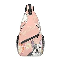 French Bulldog Print Sling Backpack, Multipurpose Travel Hiking Daypack Rope Crossbody Shoulder Bag