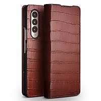 Case for Samsung Galaxy Z Fold 3/Fold 4, Ultra-Thin Flip Cover Leather Magnetic Suction Phone Case Folding Screen Full Package Drop-Proof Case, Z fold 4,Brown