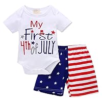 My First 4th of July Newborn Baby Boy Outfits American Flag Summer Romper Pants Independence Day 2PCS Set