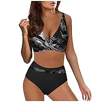 Black Bikini Top Push Up Set Swimwear for Women 2024 Tummy Control Womens Swimsuit Cup with Pockets