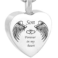 misyou Always in My Heart Urn Heart Son Pendant Ashes Jewelry Memorial Keeplace Necklace Stainless Steel Silver