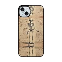 Fun Human Skeleton Print for iPhone 15 Soft Glass Case Back+Soft Silicone TPU Shock Protective Case