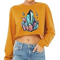 Crystal Illustration Cropped Long Sleeve T-Shirt - Cute Women's T-Shirt - Trendy Long Sleeve Tee
