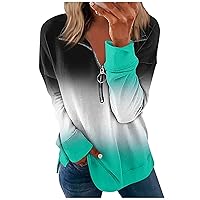 Womens Gradient Oversized Sweatshirt Quarter Zip Lapel Pullover Fall Long Sleeve Shirts Daily Cozy Zipper Tops