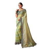 Pista Green Woman Wedding Fancy Fabric Saree Blouse Indian Heavy Sari 7699