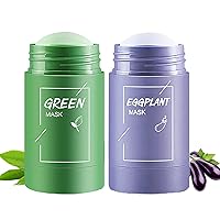 2 Pack Green Tea & Eggplant Purifying Clay Stick Mask, Face Moisturizes Oil Control, Deep Clean Pore, Improves Skin,for All Skin Types Men Women