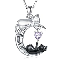 LONAGO White Cat and Black Cat Moon Pendant Necklace Silver Cat Necklace Jewelry Gift for Women Girls