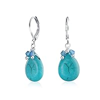 Boho Fashion Pear Shape Crystal Coral Red Bead Accent Blue Turquoise Blue Teardrop Drop Lever Back Earrings Western Jewelry For Women Teens Silver Plated