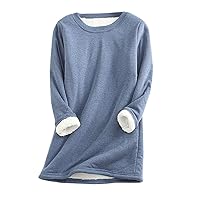 Lenago Womens Winter Thick Warm Fuzzy Sherpa Fleece Lined Pullover Tops Plus Size Crewneck Loose Fit Sweatshirts 2023 Fall