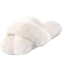 Parlovable Women's Cross Band Slippers Fuzzy Soft House Slippers Plush Furry Warm Cozy Open Toe Fluffy Home Shoes Comfy Indoor Outdoor Slip On Breathable
