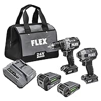 FLEX 24V Brushless Cordless 2-Tool Combo Kit: 1/2-Inch Drill Driver with Turbo Mode and 1/4-Inch Quick Eject Hex Impact Driver with 2.5Ah, 5.0Ah Lithium Batteries and 160W Fast Charger - FXM204-2B